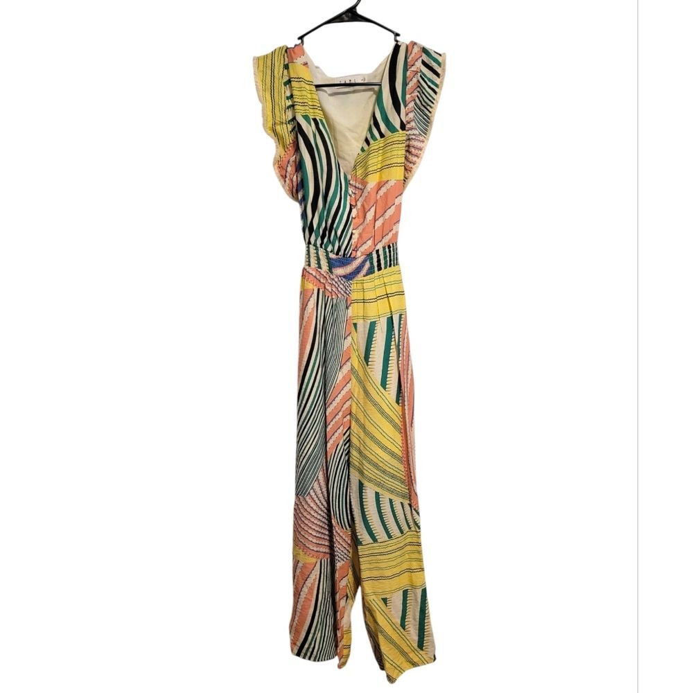 THML Daphne Patterned Jumpsuit Size Small Flutter Sleeves Colorful